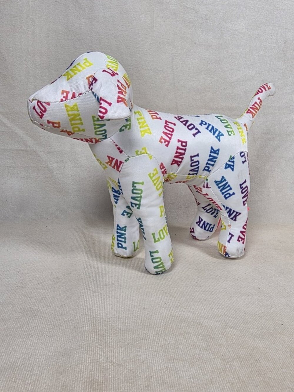 Victoria Secret Pink White Rainbow Dogs Love Plush Stuffed Animal READ